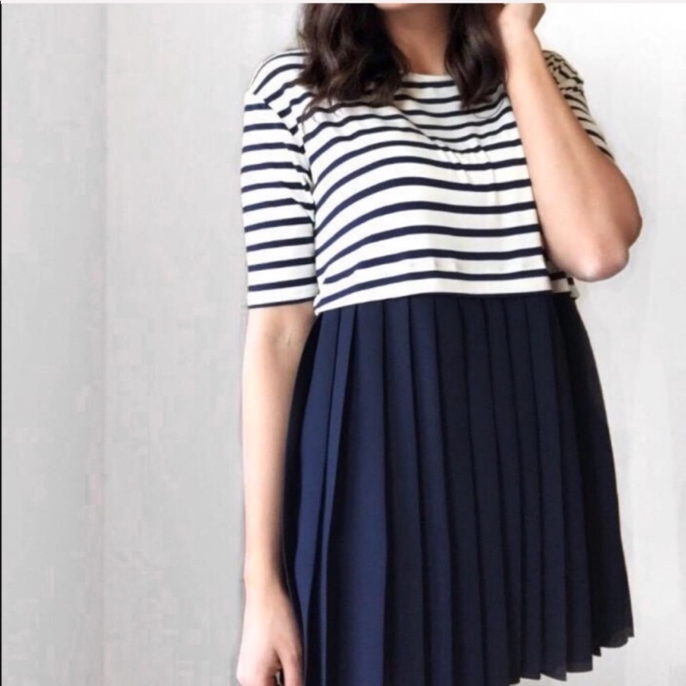 Navy and White Striped Pleated Top